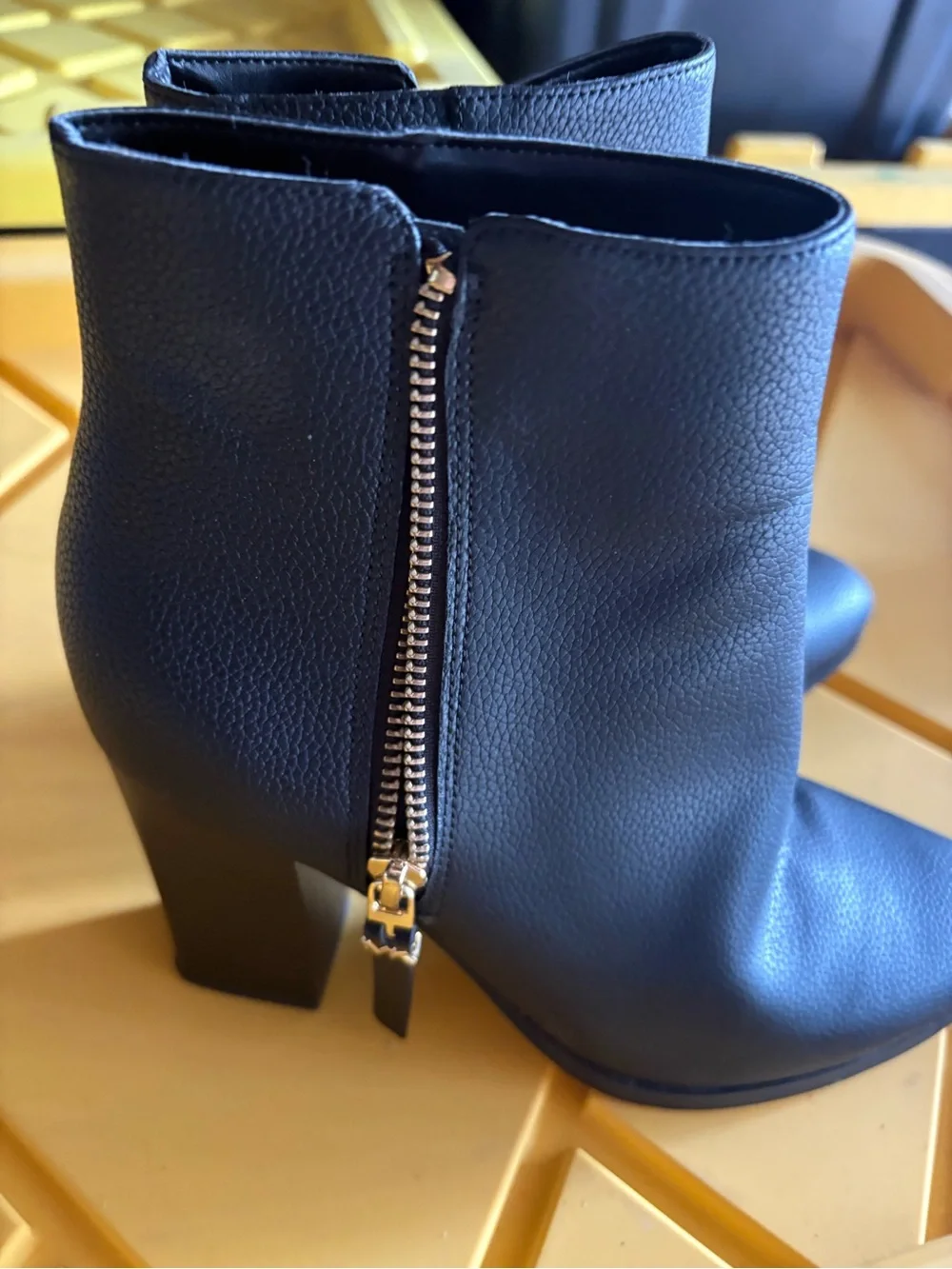 Michael Kors Black Leather Block Heel Ankle Boot with Side Zip